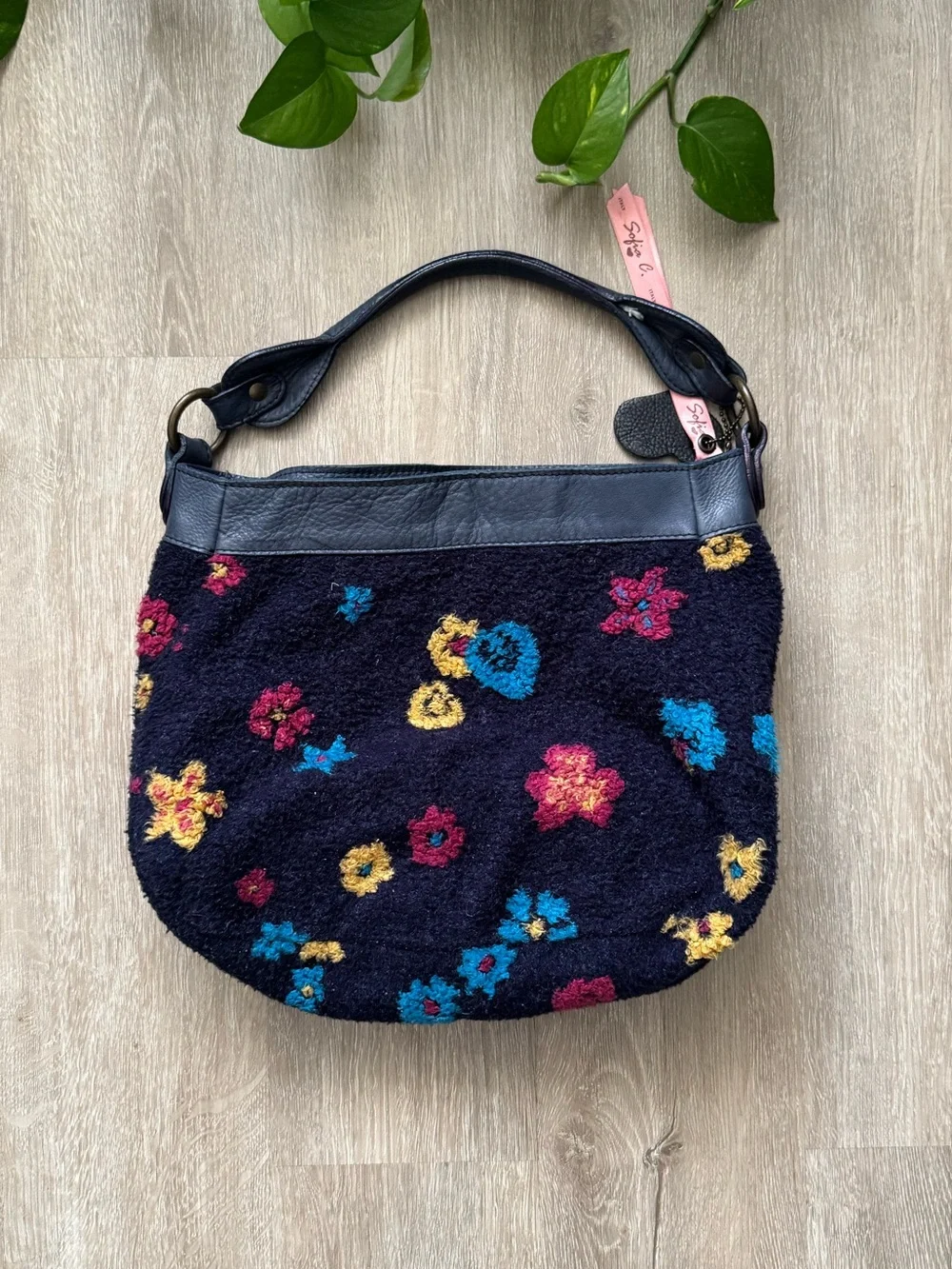 Sofia. C Blue Handbag Hobo Bag Felt Wool & Leather